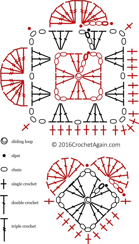 Crochet Granny Heart Diagram